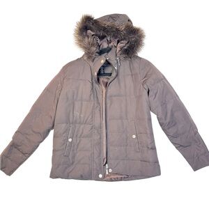 Style & Co Petite Brown Puffer Jacket with Faux Fur Hood – Size‎ P